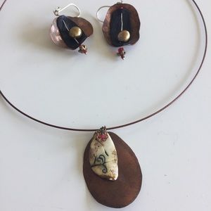 Artisan necklace and earring set. Hand made.